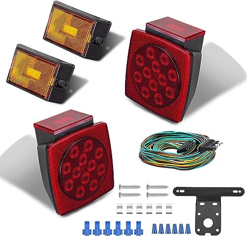 All Star Truck Parts 12V LED Trailer Light Wiring Kit Super Bright Submersible Boat Trailer Lights Utility Brake Turn Tail License Lights for Under 80" Camper Truck RV Snowmobile DOT IP68 Waterproof