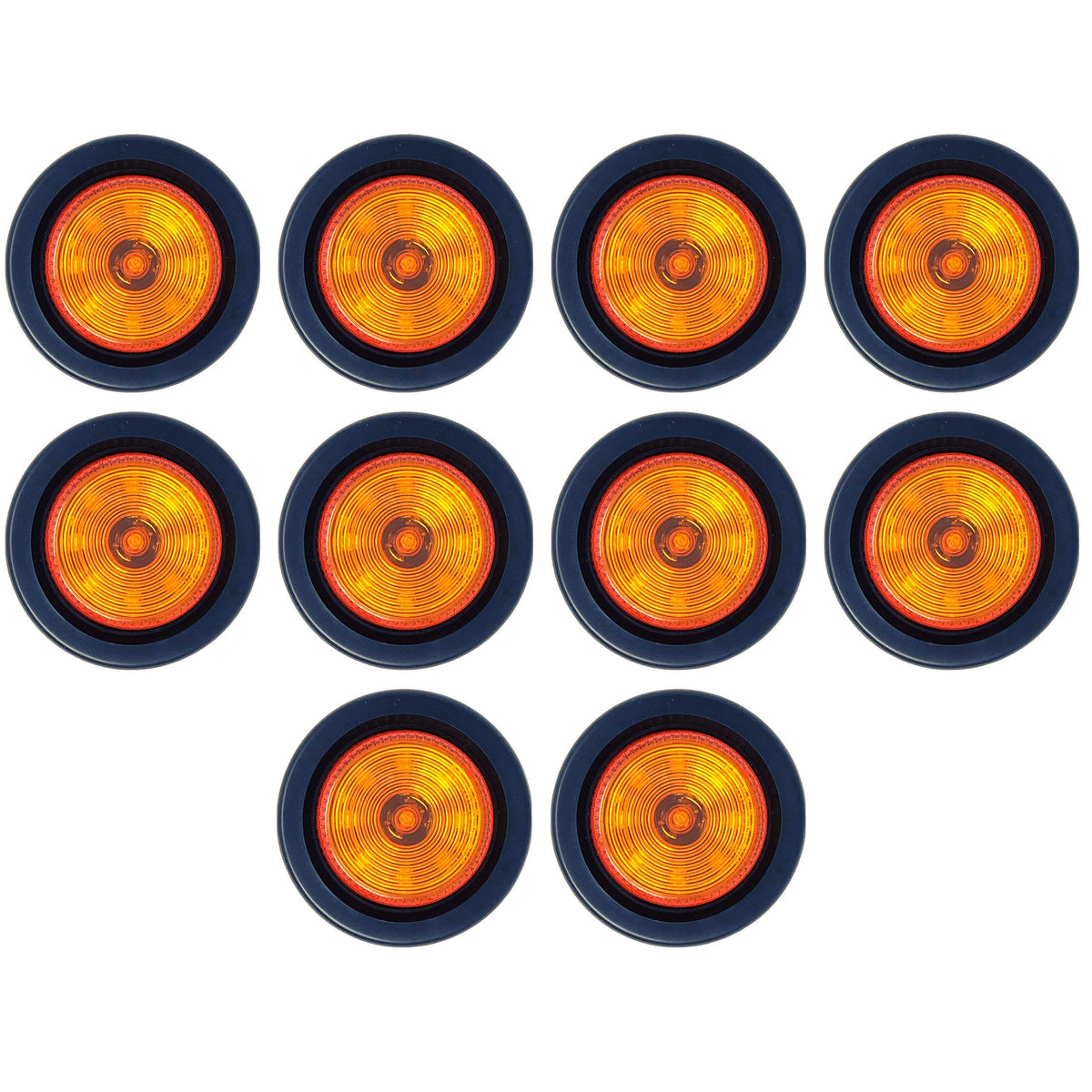 [10x Amber] 2" Round Trailer 9 LED Clearance Side Marker Lights [DOT FMVSS 108] [SAE P2] [Reflector Lens] [Grommet+Plug] [Flush-Mount] [Waterproof IP67] Marker Clearance Lights Trailer Truck