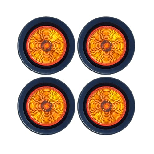 10x Amber 2" Round Trailer 9 LED Clearance Side Marker Lights DOT FMVSS 108 SAE P2 Reflector Lens Grommet+Plug Flush-Mount Waterproof IP67 Marker Clearance Lights Trailer Truck