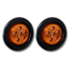 2.5/2-1/2" Round 6 LED Red/Amber Light Truck Trailer Side Marker Clearance Grommet Pigtail Plug Kit (10x, Amber)