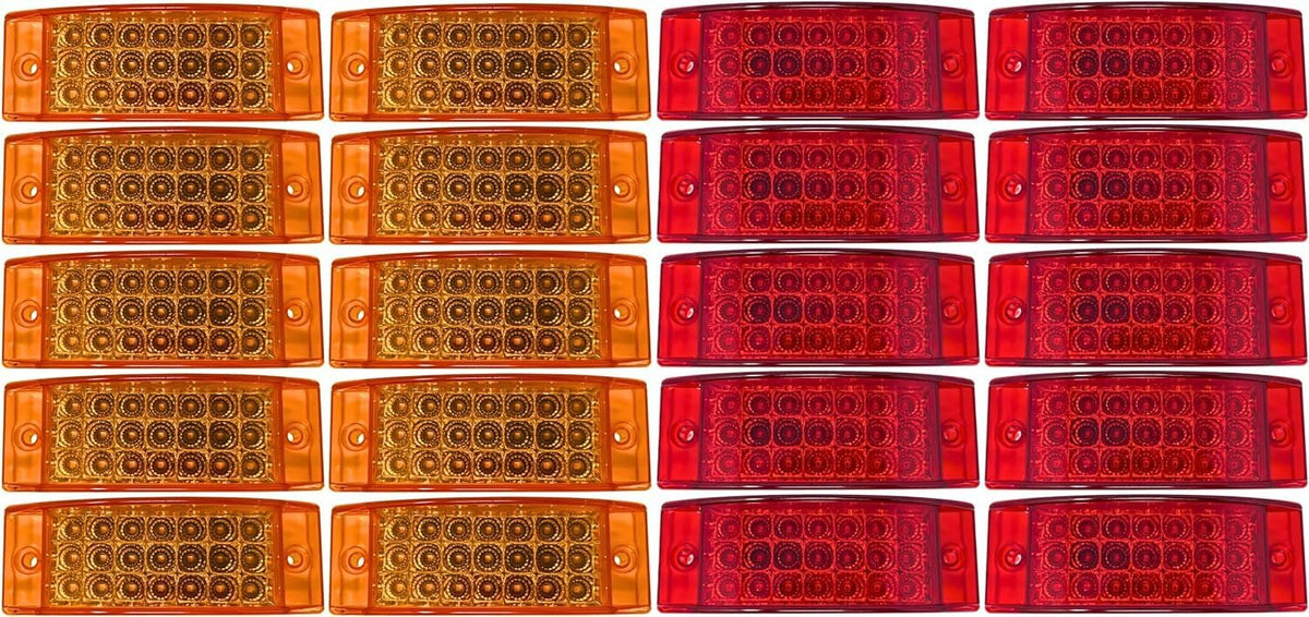 Amber/Red 6" 21 LED Side Marker Clearance Light Rectangle 12V Truck Trailer Camper Boat Marine 6x2 Rectangular Surface Mount Sealed and Waterproof