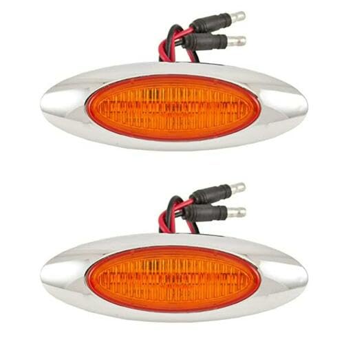 6.5" Oval Side Marker Light 6 LED Amber Chrome Bezel Freightliner Trailer