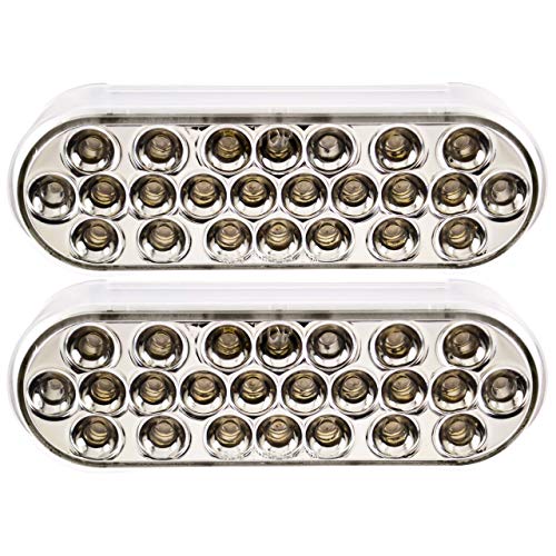 All Star Truck Parts Red/White 6" Oval 24 LED Trailer Stop Turn Tail Reverse Backup Parking Brake Indicator Light Kit DOT Certified With Grommets & Plugs IP67 Waterproof Headache Rack Backrack