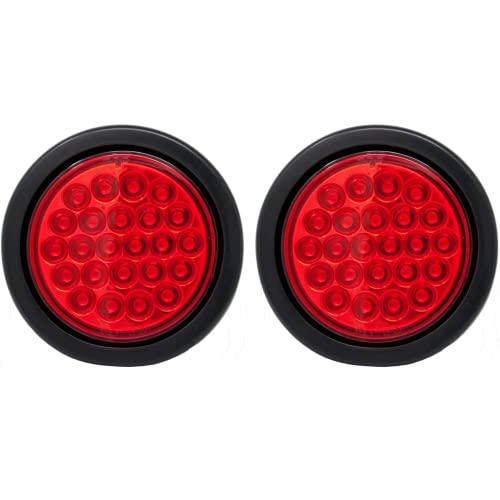 4" Round Amber LED Trailer Tail Light 24 LED Stop Turn Signal Brake Marker Running Lights w/ 3 Wire Pigtail Plug Trucks Trailer RV Boat Dump Truck Camper IP67 Waterproof DOT Certified 12V