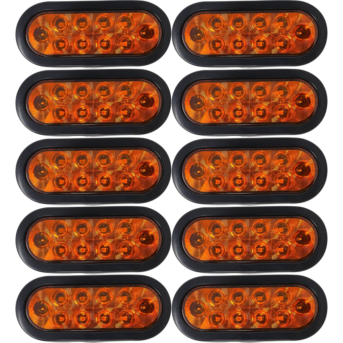 All Star Truck Parts Red/White/Amber 6" Oval 10 LED Trailer Stop Turn Tail Light Kit DOT Certified with Grommets & Plugs IP67 Waterproof Mid Turn Parking Reverse Back Up Signal Headache Rack Backrack