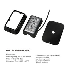 6" x 4" Rectangle 6 LED Amber Strobe Light Towing Safety 6-Flash Pattern 10V-30V