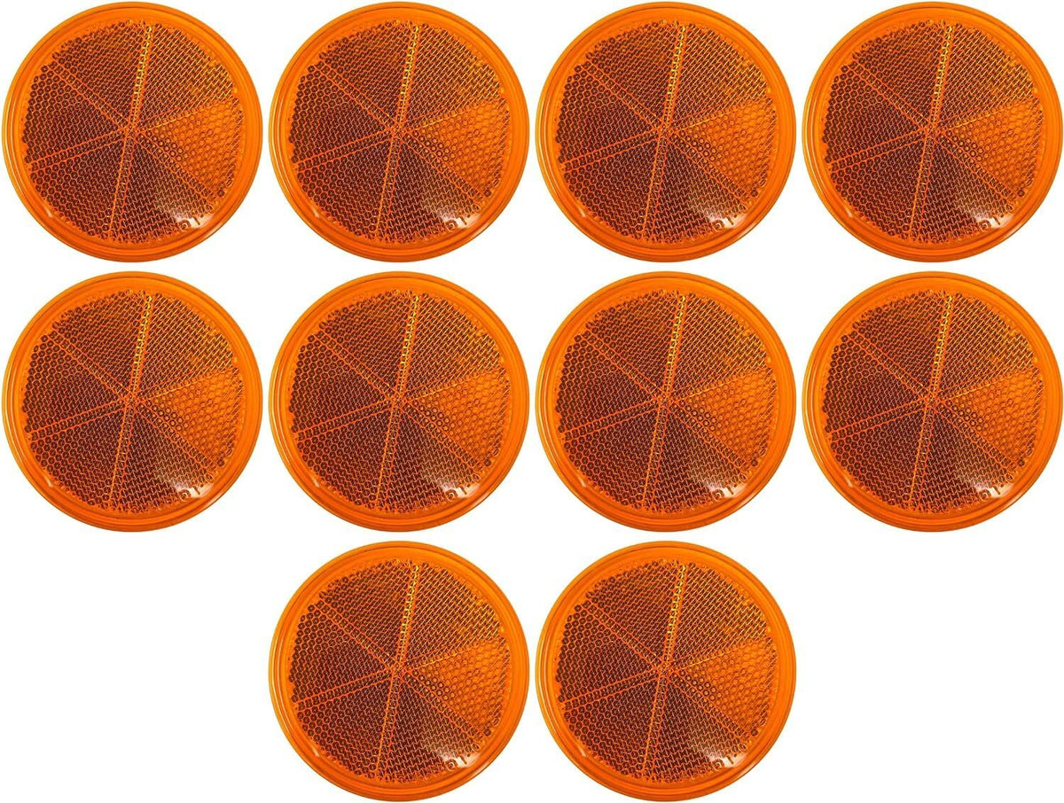 Class A 3" Round Reflector Strong Stick-on - RED/Amber for Trailers, Trucks, Automobiles, Mail Boxes, Boats, SUV's, RV's, Industrial Applications Red + Amber