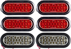 All Star Truck Parts Red/White 6" Oval 24 LED Trailer Stop Turn Tail Reverse Backup Parking Brake Indicator Light Kit DOT Certified With Grommets & Plugs IP67 Waterproof Headache Rack Backrack
