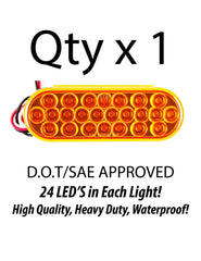 6.5" Inch Oval Amber/Red 24 LED Turn Tail Clearance Signal Light Truck Trailer