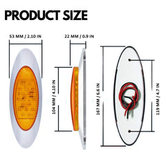 Amber/Red 6.5" Led Marker Light Trucks Oval 16 LED Side Marker Turn Signal Clearance Lights Chrome Bezel Surface Mount Replacement Peterbilt Kenworth Freightliner Trailer 12V