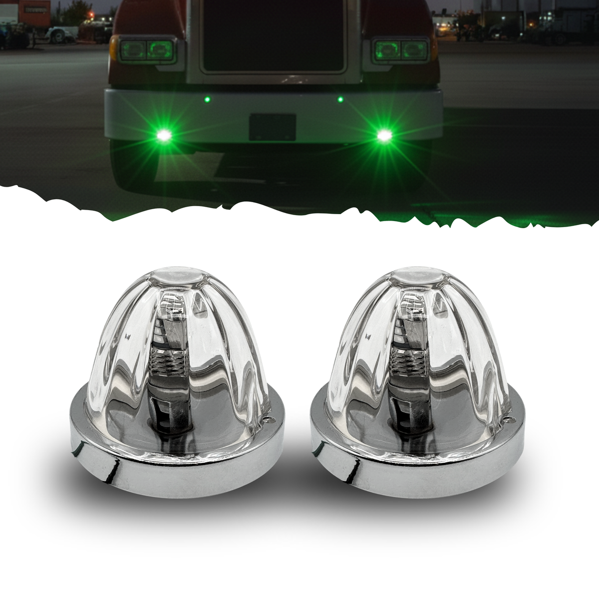 All Star Truck Parts 2Pcs Glass Watermelon Lights Clear Lens LED Side Marker Turn Signal Fender Bumper Air Cleaner Under Glow Lights + Bezel Replacement for Kenworth Peterbilt Freightliner Truck