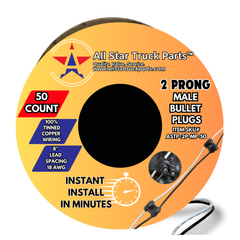 All Star Truck Parts Double Male Bullet Plugs 2 Prong Continuous Wire Harness Roll for Side Clearance Marker Light,150 Male Plugs, 8" Lead Between Plugs, 100% Tinned Copper Wiring, 18AWG, Weatherproof