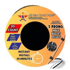 All Star Truck Parts Double Male Bullet Plugs 2 Prong Continuous Wire Harness Roll for Side Clearance Marker Light,150 Male Plugs, 8" Lead Between Plugs, 100% Tinned Copper Wiring, 18AWG, Weatherproof