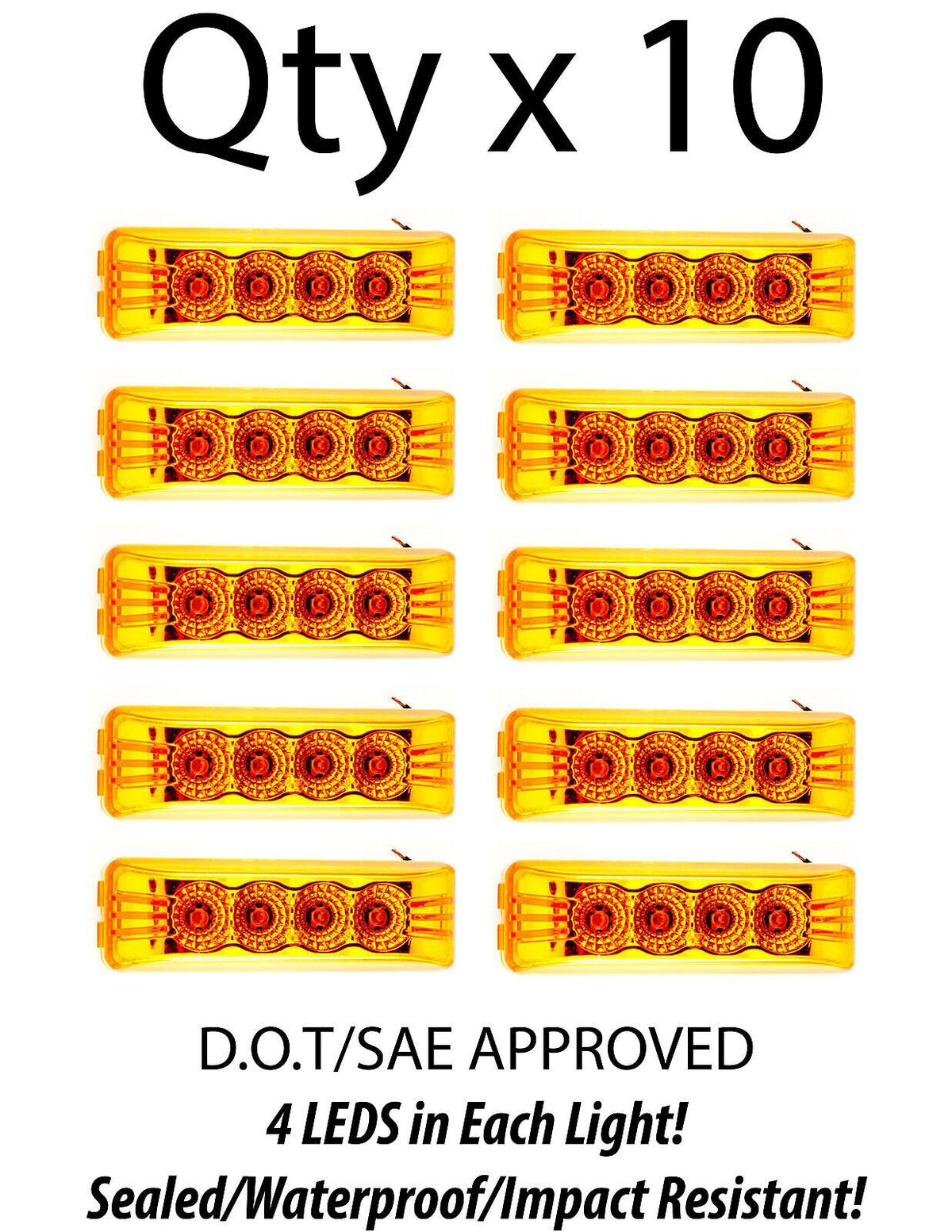 Amber 4" Inch 4 LED Rectangle Truck Trailer Side Marker Clearance Light