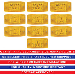 Amber 12 LED Sealed Side Marker Clearance Light Flush Mount Truck Trailer