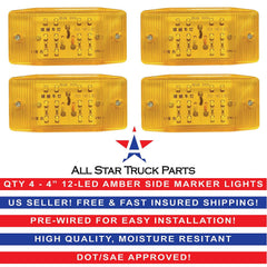 Amber 12 LED Sealed Side Marker Clearance Light Flush Mount Truck Trailer