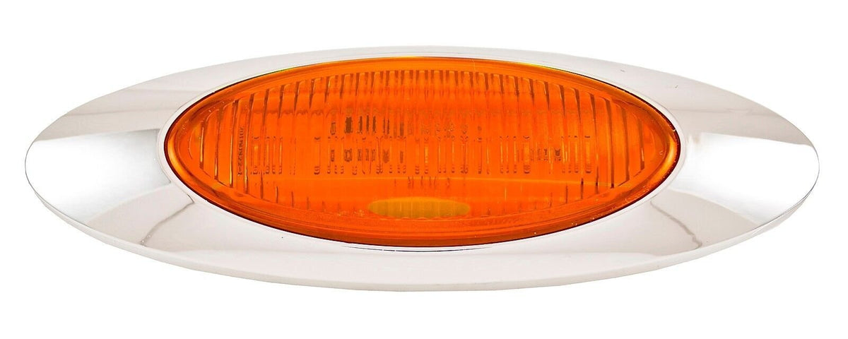 6.5" Oval Side Marker Light 6 LED Amber Chrome Bezel Freightliner Trailer