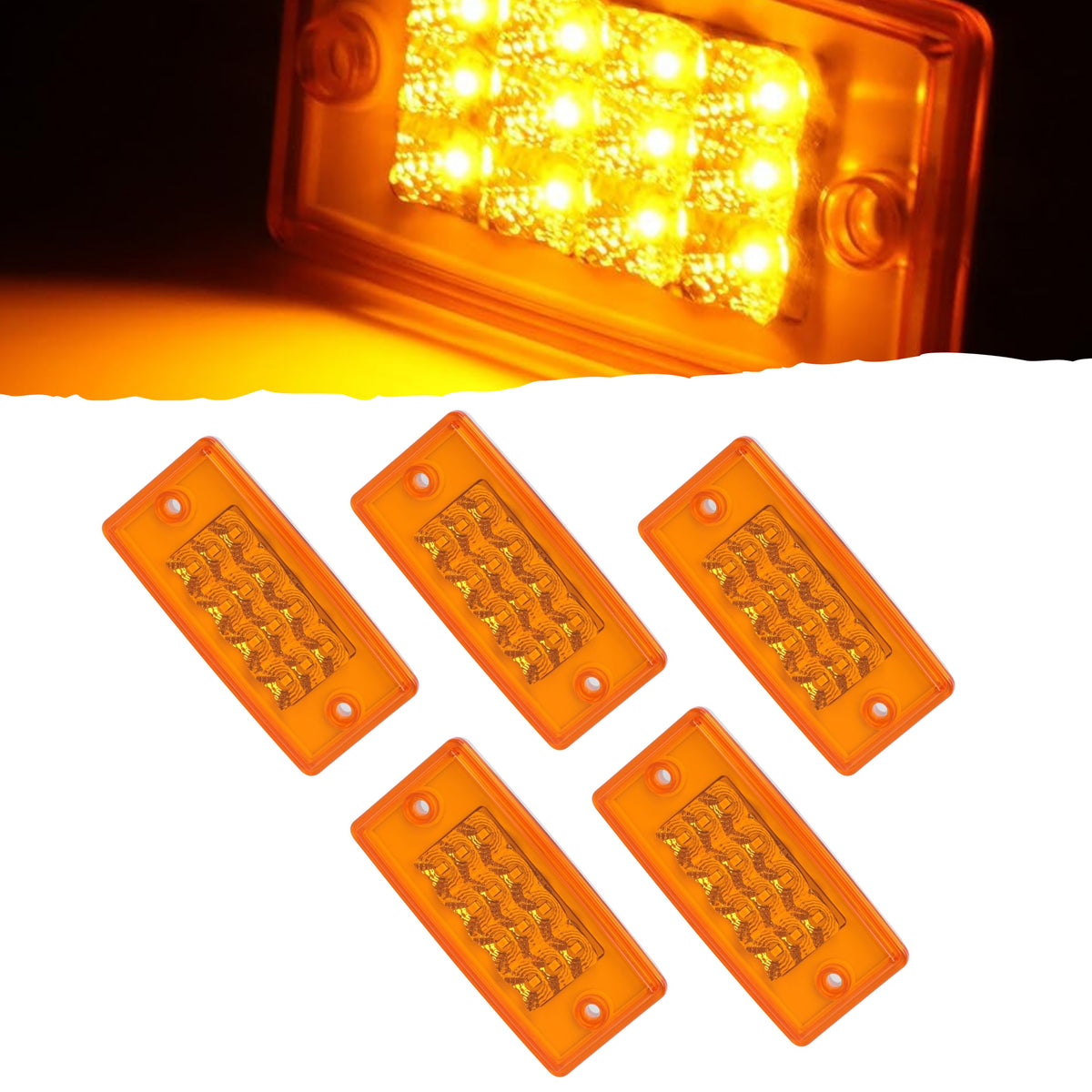 Amber Cab Marker Lights 12 LED Top Roof Running Rectangle Cab Lights LED Reflectors Compatible with Freightliner Century/Columbia Roof Cab Marker Clearance Lights Sealed Waterproof 12V (Amber/Clear Lens)