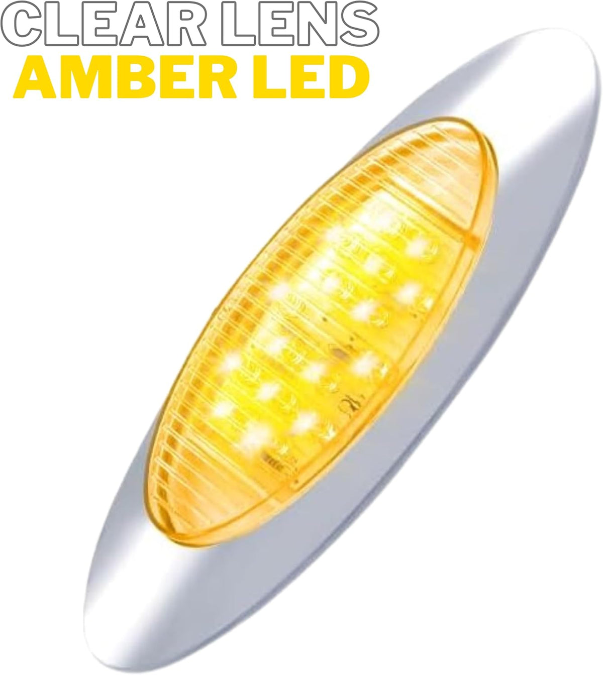 Amber/Red 6.5" Led Marker Light Trucks Oval 16 LED Side Marker Turn Signal Clearance Lights Chrome Bezel Surface Mount Replacement Peterbilt Kenworth Freightliner Trailer 12V