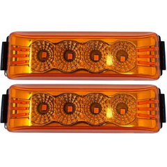 4''x1'' [2x Red + 2x Amber] Thin line Led Side Marker and Clearance Lights 4 LED with Reflectors Submersible Sealed 12V with Surface Mount Bracket for Truck, Trailer, Boats, Rectangular (Clear Lens)