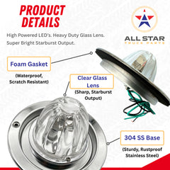 All Star Truck Parts Amber/Red Clear Lens Watermelon Lights Kit LED Stop Turn Tail Lights with Stainless Steel Bezel and Base Replacement for Peterbilt Freightliner Trucks Trailers RVs