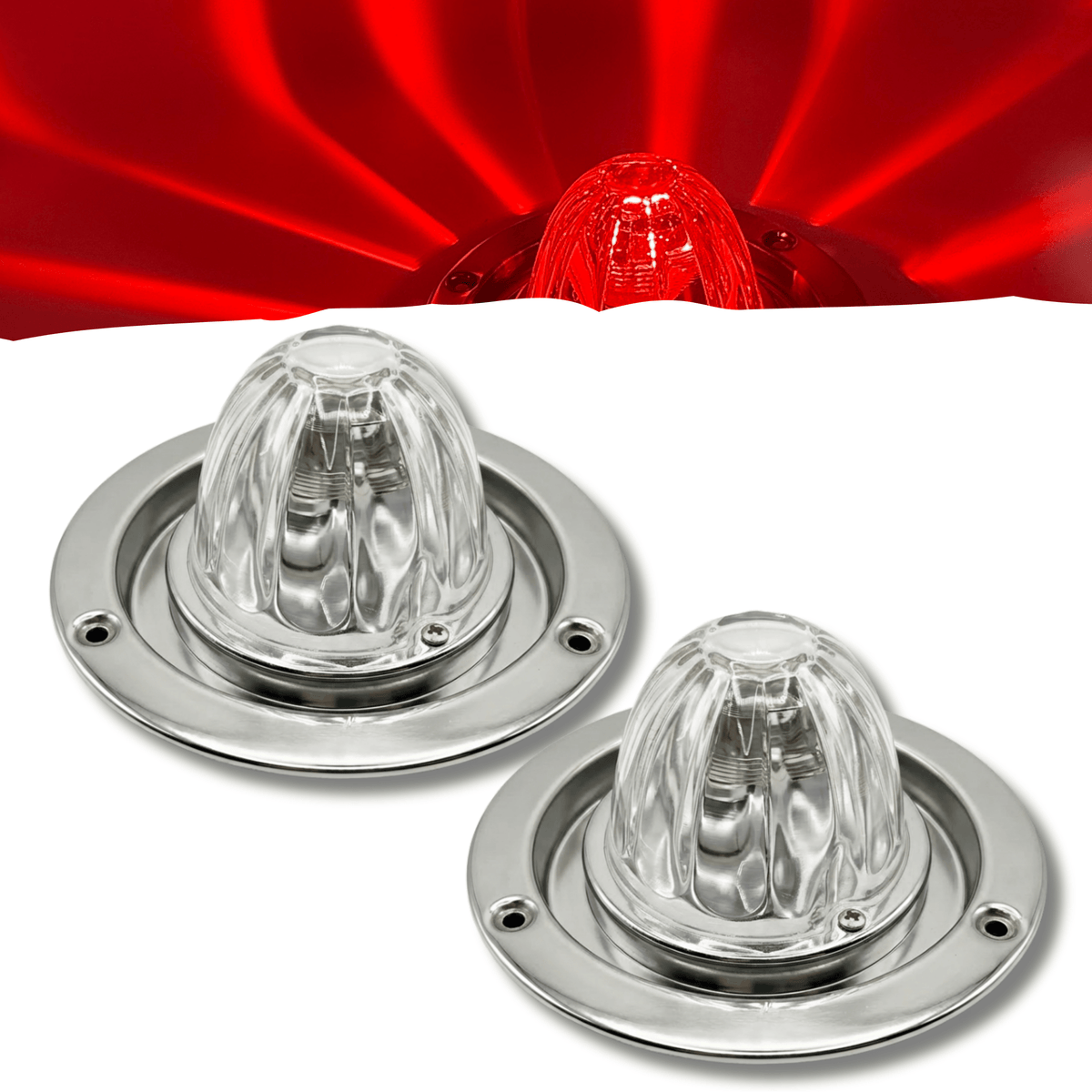 All Star Truck Parts Amber/Red Clear Lens Watermelon Lights Kit LED Stop Turn Tail Lights with Stainless Steel Bezel and Base Replacement for Peterbilt Freightliner Trucks Trailers RVs