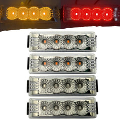 4''x1'' [2x Red + 2x Amber] Thin line Led Side Marker and Clearance Lights 4 LED with Reflectors Submersible Sealed 12V with Surface Mount Bracket for Truck, Trailer, Boats, Rectangular (Clear Lens)
