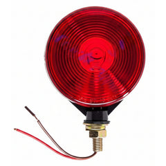 4.125" Round Double-Face, Red/Amber, Stud Mount Pedestal Fender Stop Turn Tail Light for Truck Trailer Peterbilt Freightliner Kenworth Mack Western Star