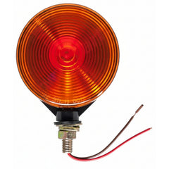 4.125" Round Double-Face, Red/Amber, Stud Mount Pedestal Fender Stop Turn Tail Light for Truck Trailer Peterbilt Freightliner Kenworth Mack Western Star