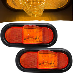 2x 6" Mid Turn Signal Amber Marker Light Rubber Mount 18 LED w/Reflex Lens Universal Waterproof 6 Inch Oval Led Mid-Ship Marker and Turn Signal Semi Truck Trailer Peterbilt Kenworth Light