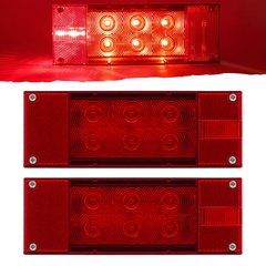 2PC (Left and Right) 12V 12 LED Low Profile Submersible Rectangle Trailer Lights Sealed PREMIUM Waterproof Boat Trailer Stop Turn Tail License Plate Brake Running Light