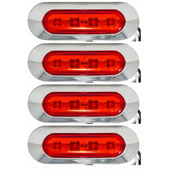 3.7" Oval Bar Style LED Lights Chrome Side/Rear Marker Clearance Truck Trailer Boat CAB RV Amber/Red Lens [4 LEDs] [Chrome Bezel] [IP 67 Submersible Waterproof]