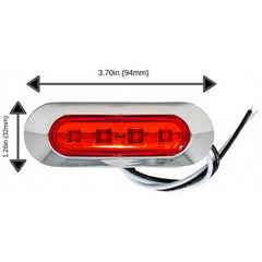 3.7" Oval Bar Style LED Lights Chrome Side/Rear Marker Clearance Truck Trailer Boat CAB RV Amber/Red Lens [4 LEDs] [Chrome Bezel] [IP 67 Submersible Waterproof]