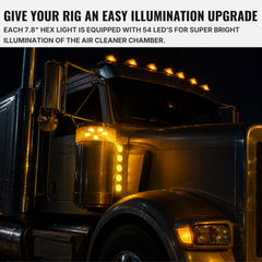 All Star Truck Parts 2x Red Ultra-Thin Hex Style Dual Function Interior 54 diode LED Air Breather Light 7.8" Decorative Air Cleaner Lamp for Peterbilt Kenworth Freightliner Trucks, Trailers, 12-30V