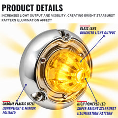 All Star Truck Parts 1.5 inch Mini Amber/Red Clear/Coloured Glass Lens Watermelon Lights LED Marker Clearance Light Turn Signal for Semi Truck Trailer, Compatible with Freightliner Kenworth Peterbilt