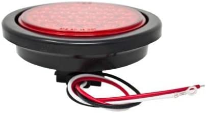 Red/White/Amber 4" Round 24 LED Stop Turn Tail Light Reverse Backup Parking Running Lights 3 Wire Pigtail Plug Grommet Trucks Trailer RV Boat Camper Dump Truck IP67 Waterproof DOT Certified 12V