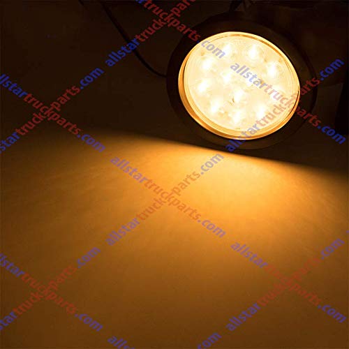 4" Inch White Red Amber 12 LED Round Stop/Turn/Tail/Reverse/Backup/Mid Turn/Signal Trailer Light Kit with 3 wire Pigtail Plug & Grommet