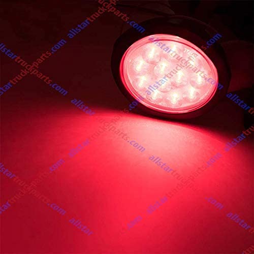 4" Inch White Red Amber 12 LED Round Stop/Turn/Tail/Reverse/Backup/Mid Turn/Signal Trailer Light Kit with 3 wire Pigtail Plug & Grommet