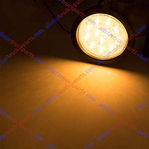 4" Inch White Red Amber 12 LED Round Stop/Turn/Tail/Reverse/Backup/Mid Turn/Signal Trailer Light Kit with 3 wire Pigtail Plug & Grommet