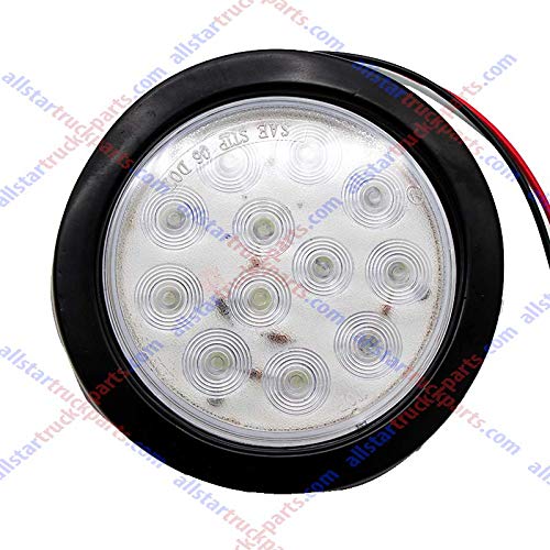 4" Inch White Red Amber 12 LED Round Stop/Turn/Tail/Reverse/Backup/Mid Turn/Signal Trailer Light Kit with 3 wire Pigtail Plug & Grommet
