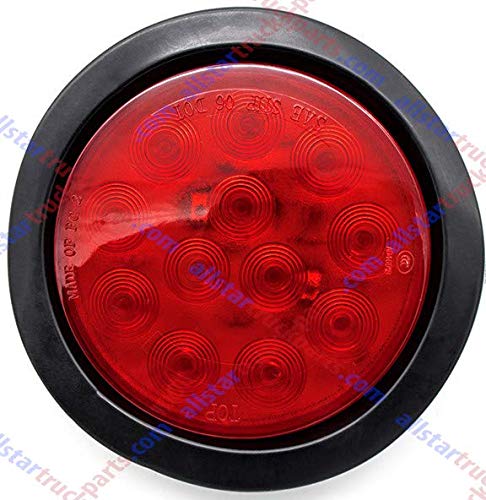 4" Inch White Red Amber 12 LED Round Stop/Turn/Tail/Reverse/Backup/Mid Turn/Signal Trailer Light Kit with 3 wire Pigtail Plug & Grommet