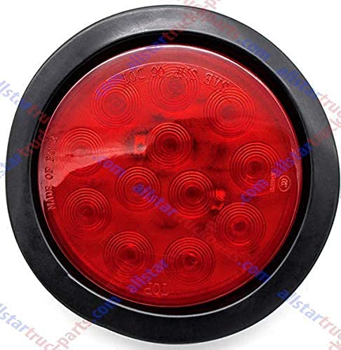 4" Inch White Red Amber 12 LED Round Stop/Turn/Tail/Reverse/Backup/Mid Turn/Signal Trailer Light Kit with 3 wire Pigtail Plug & Grommet