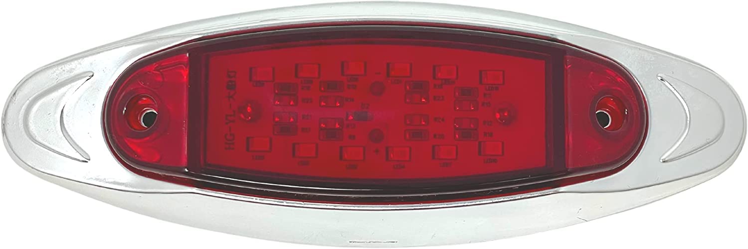[12-LED RED/AMBER] [6.7" x 2.2"] Side Marker Red Light with Chrome Bezel, Universal LED Clearance Markers for Truck Trailer Boat ATV Marine Marker lights 12V High Brightness Side Marker Lights