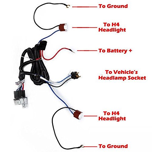 4-Headlight Relay Wiring Harness H4 Headlamp Light Bulb Ceramic Socket Plugs Set