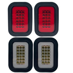 2x Amber 5x3 3x5 Inch Rectangle 42 LED Trailer Tail Light Kit [DOT FMVSS 108] [SAE I6 P2] [Grommets/Plugs] [Submersible] [Stop Turn Tail Park] [Halo] Signal CAB Lamp for Tow Truck 80" Wide Trailer 12V