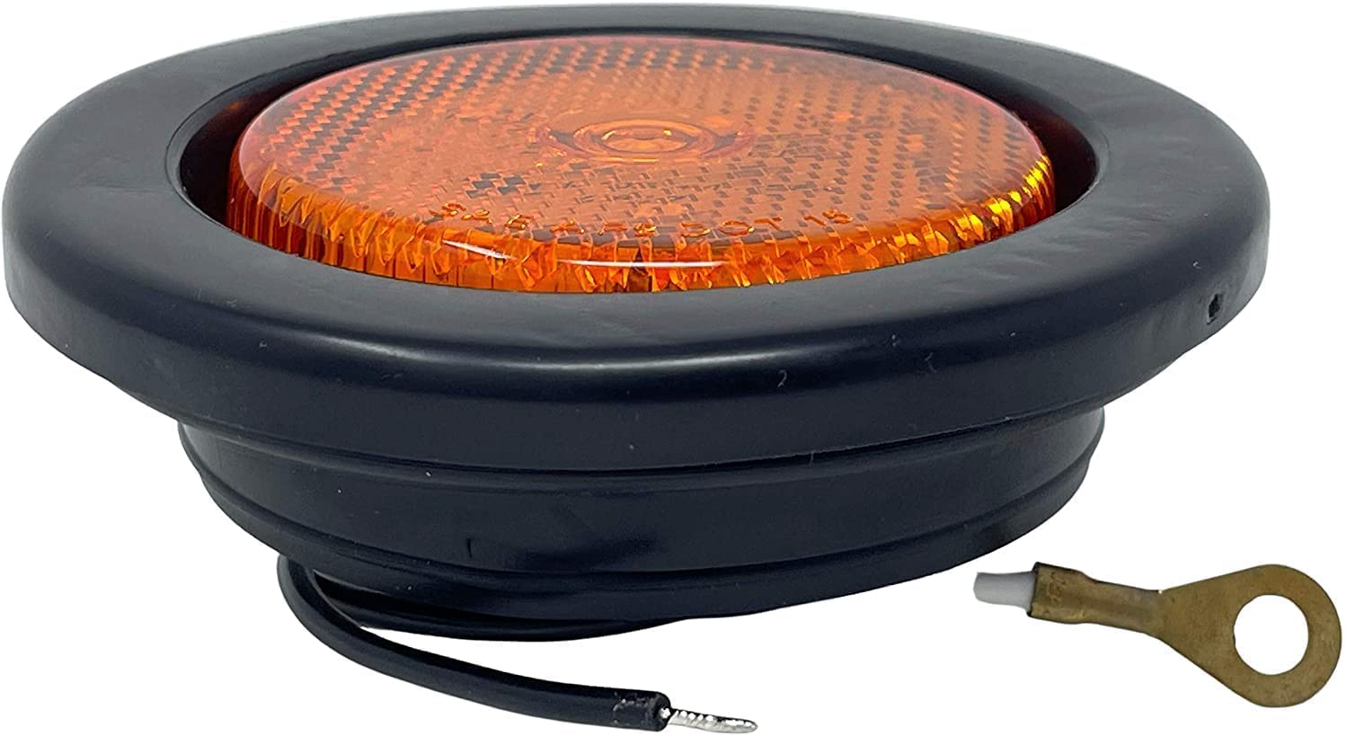 2.5" Red/Amber 4 Led Round Side Marker Clearance Lights Grommet Flush Mount, Sealed Truck Trailer with Reflex Lens, IP67 Waterproof- Super Bright DOT SAE P2 FMVSS 180