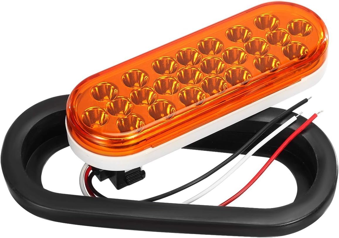 6" Inch Amber Oval 24 LED Mid Turn Tail Signal Truck Light w Rubber Grommet+3 wire Pigtail Trailer Plug - DOT/SAE Approved and Marked, Waterproof, Super Bright!