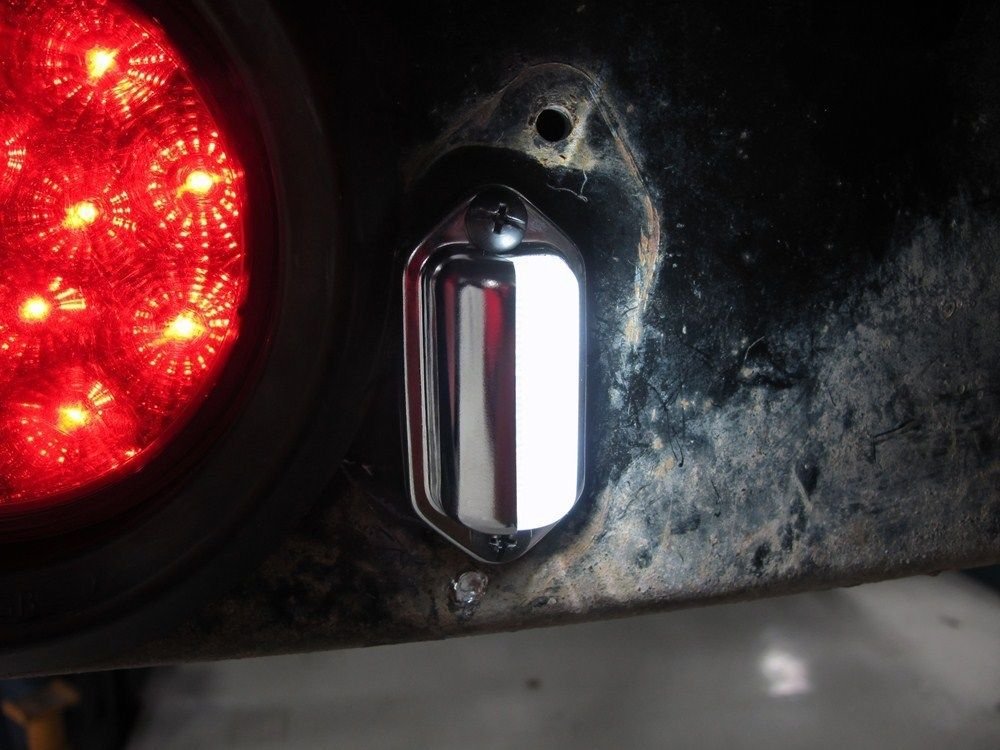 2pc Trailer 6 LED License Plate Lights [DOT FMVSS 108] [SAE L] [Chrome/Black] [Surface Mount] [Waterproof] [12V DC] Courtesy Step License Plate Tag Light for UTV ATV Trailer Truck RV Boat [2.6"x1.3"]