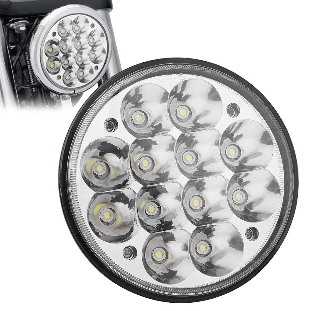 5.75" 5-3/4" 36W Crystal Round LED Headlight Sealed Beam IP68 Waterproof Replacement 4000 4040 5506 H5006 H651 / H466 Chrome (2D reflector)