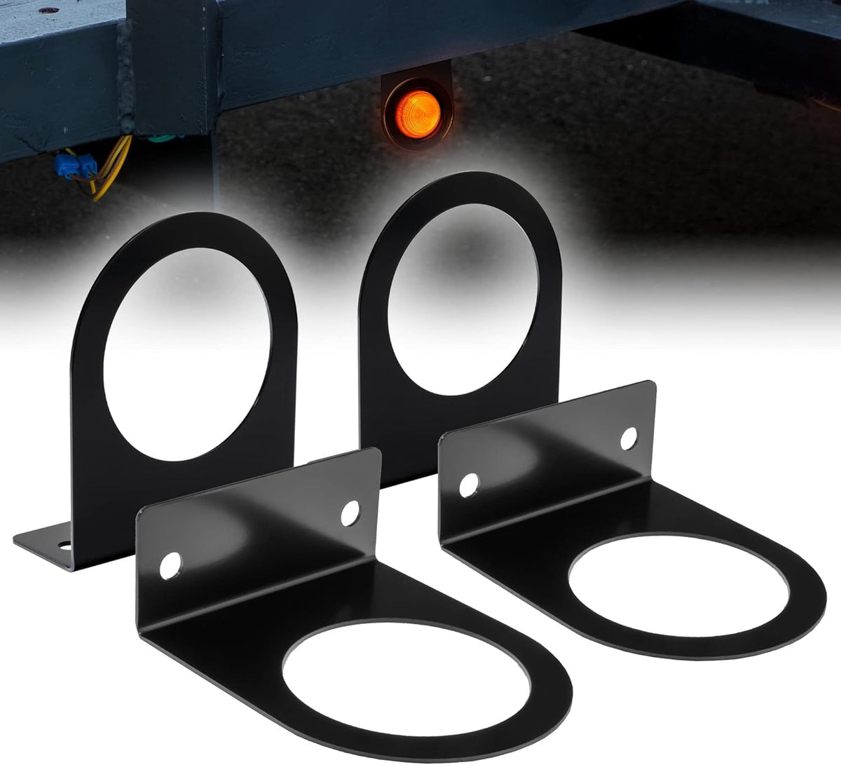 4pc 2.5" Round Marker Light Mounting Bracket [L Shaped] [3mm Black Powder Coated Steel] [Ultra Sturdy] [Versatile Mounting] for 2.5" Round Trailer Marker Lights Truck Trailer RV